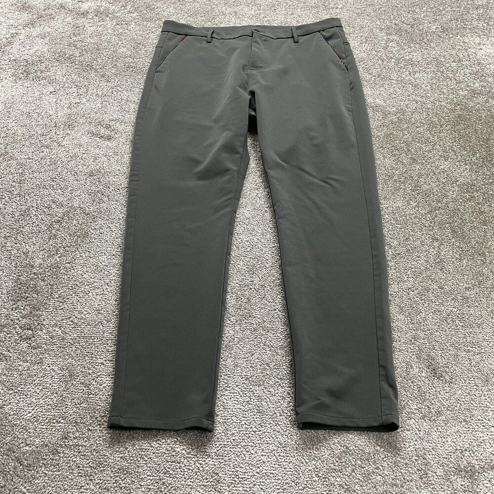 Plaid And Plain Dress Pants Mens 36x28 Gray Straight Leg Stretch Workwear Formal